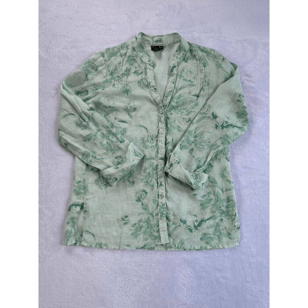 Rafaella 100% Linen Lightweight Long Sleeve Pastel Green Blouse, Size 14